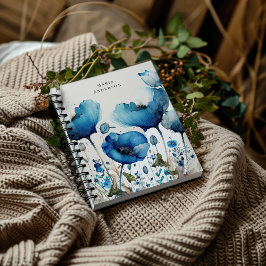 Blue Poppy Blommigt Monogram Anteckningsbok