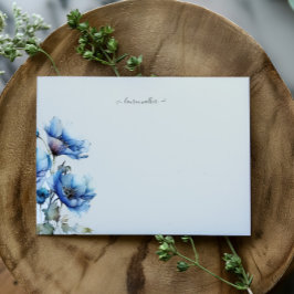 Blue Poppy Blommigt Monogram Anteckningskort