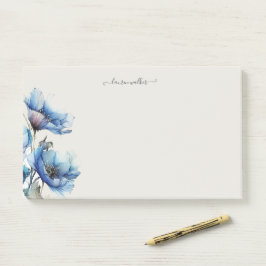 Blue Poppy Blommigt Monogram Post-it Block