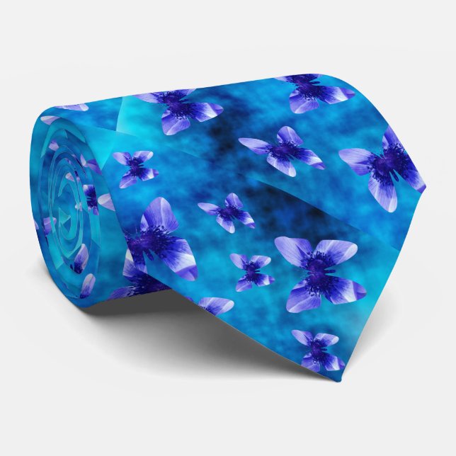 Blue Poppy Butterflies, Neck Tie Slips (Rullad)