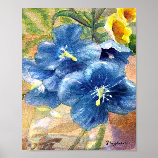 Blue Poppy Watercolor Close U Poster (Framsidan)