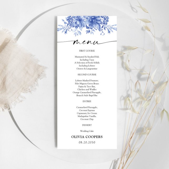 Blue Porcelain Blommigt Baby Shower Meny (Skapare uppladdad)