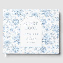 Blue porcelain blommigt boho gift bröllop gäst bok