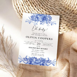 Blue Porcelain Blommigt Chinoiserie Baby Shower Inbjudningar