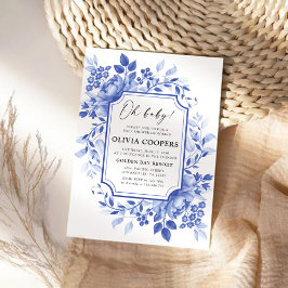 Blue Porcelain Blommigt Chinoiserie Baby Shower Inbjudningar