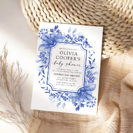 Blue Porcelain Blommigt Chinoiserie Baby Shower Inbjudningar