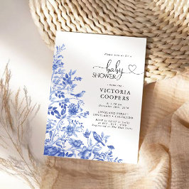 Blue Porcelain Blommigt Chinoiserie Baby Shower Inbjudningar