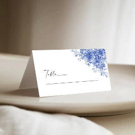 Blue Porcelain Blommigt Chinoiserie Bröllop Foldad Placeringskort