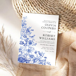 Blue Porcelain Blommigt Chinoiserie Bröllop Inbjudningar