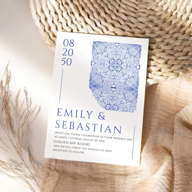 Blue Porcelain Blommigt Chinoiserie Bröllop Inbjudningar (Skapare uppladdad)