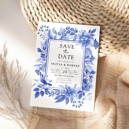 Blue Porcelain Blommigt Chinoiserie Spara Datumet