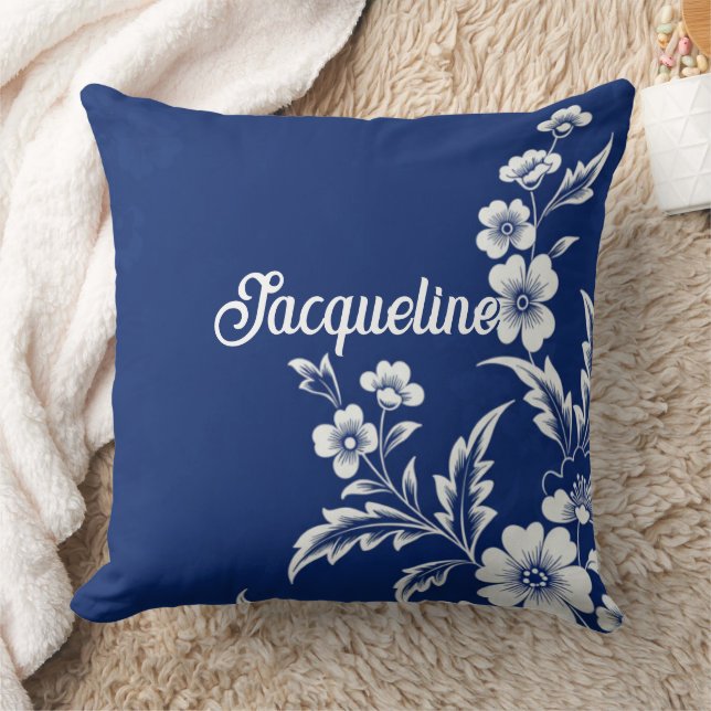 Blue Porcelain Bloom Kudde (Filt)