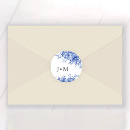 Blue Porcelain Bröllop Runt Klistermärke