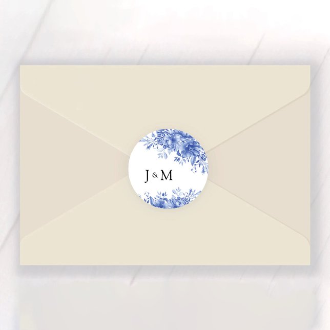 Blue Porcelain Bröllop Runt Klistermärke (Skapare uppladdad)