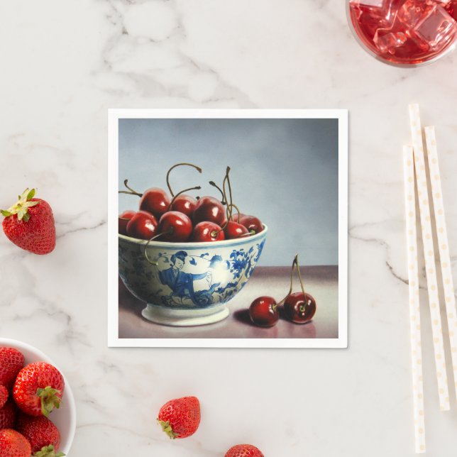Blue Porcelain & Cherries Pappersservett (Insitu)