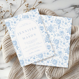 Blue Porcelain Chinoiserie Blommigt Bröllop Inbjudningar