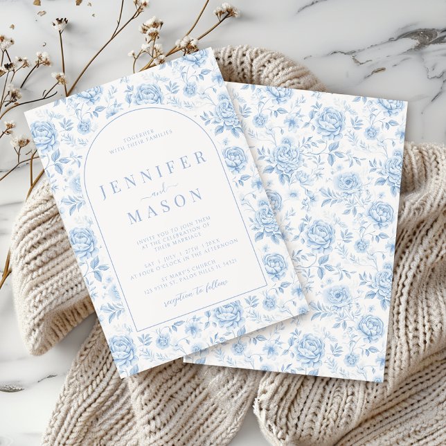 Blue Porcelain Chinoiserie Blommigt Bröllop Inbjudningar (Skapare uppladdad)