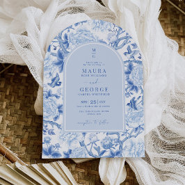 Blue Porcelain Chinoiserie Blommigt Garden Wedding Inbjudningar