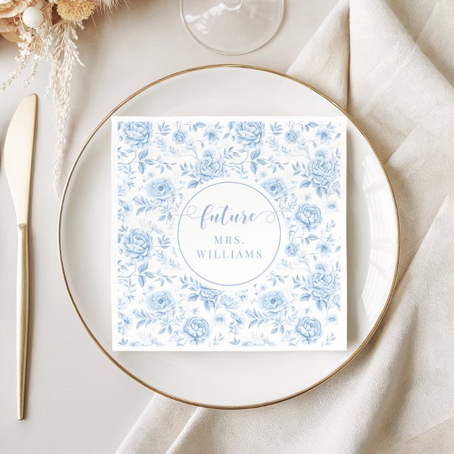 Blue Porcelain Floral Future Mrs Bridal Shower Pappersservett (Skapare uppladdad)