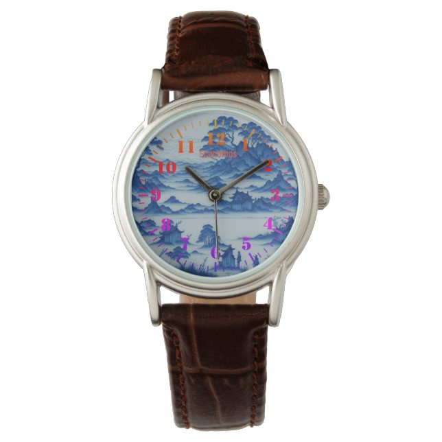 Blue Porcelain Stil Anpassningsbar Dial Watch Armbandsur (Framsida)