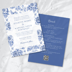 Blue Porcelain Toile Blommigt allt i ett Bröllop Inbjudningar