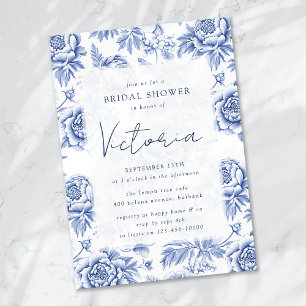 Blue Porcelain Toile Blommigt Möhippa Inbjudningar
