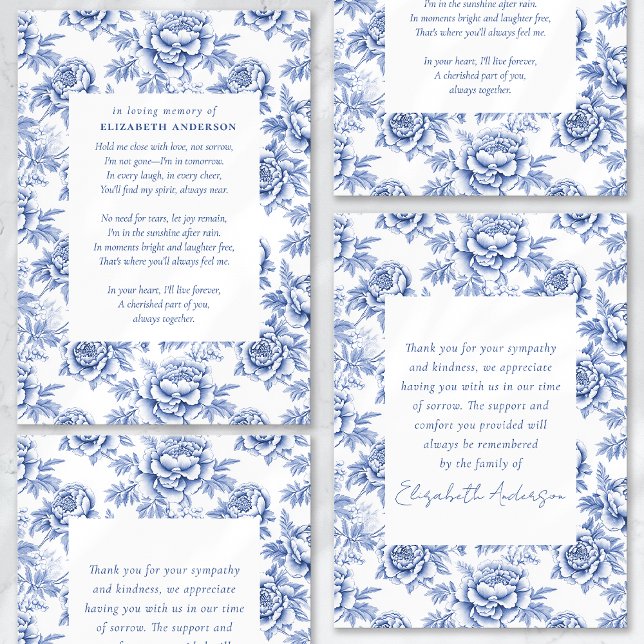 Blue Porcelain Toile Dikt Funeral Tack Kort (Skapare uppladdad)