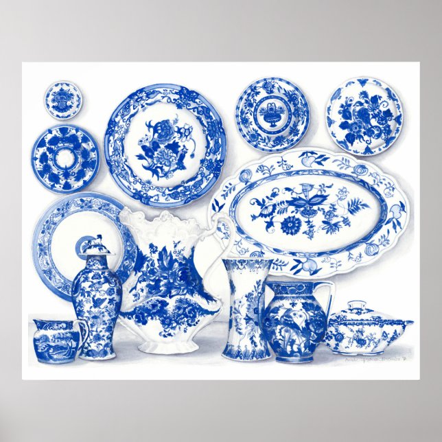Blue Porcelain Watercolor Art Poster (Framsidan)