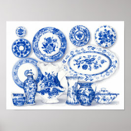 Blue Porcelain Watercolor Art Poster