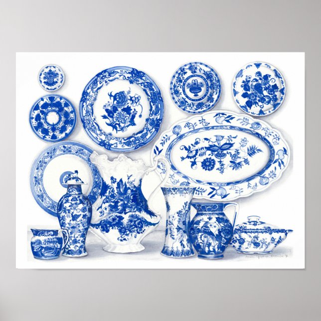 Blue Porcelain Watercolor Art Poster (Framsidan)