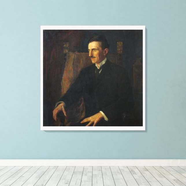 Blue Portrait of Nikola Tesla - Canvas Print (Insitu (trägolv))