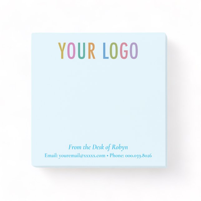 Blue Post it® Notes Business Logotyp från skrivbor Post-it Block (MISOOK Baby Blue 3x3 From the Desk of Post it Notes with Logo)