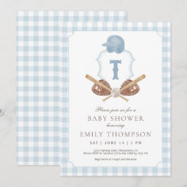 Blue Preppy Baseball Crest Baby Shower Invitation Tack Kort