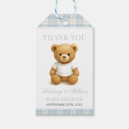 Blue Preppy Bear Modern Play Baby Shower Presentetikett