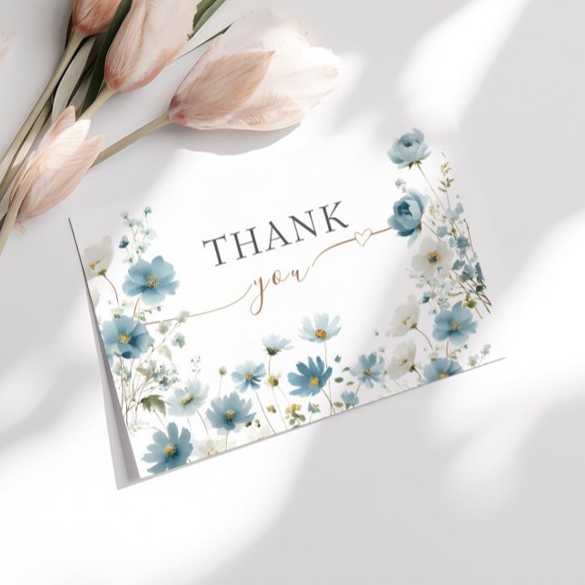 Blue Preppy Flowers Watercolor Baby Shower Tack Kort (Skapare uppladdad)