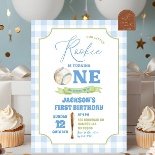 Blue Preppy Little Rookie Baseball Birthday Inbjudningar