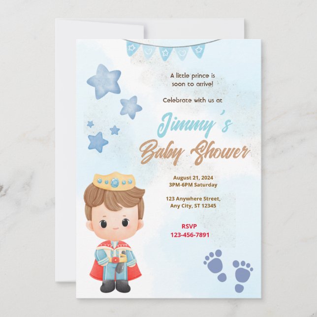 Blue Prince Baby Shower Inbjudningar (Framsida)
