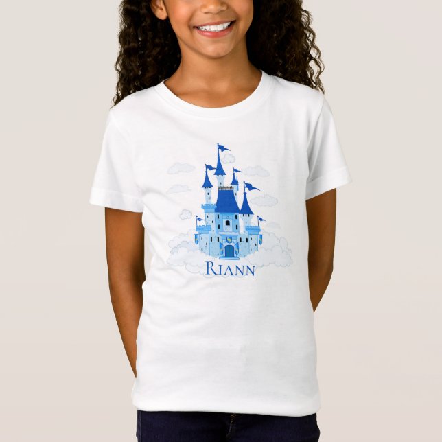 Blue Princess Castle Personlig Girly T Shirt (Framsida)
