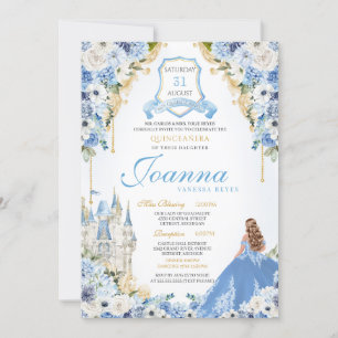 Blue Princess Cinderella Royal Quinceanera v6 Inbjudningar