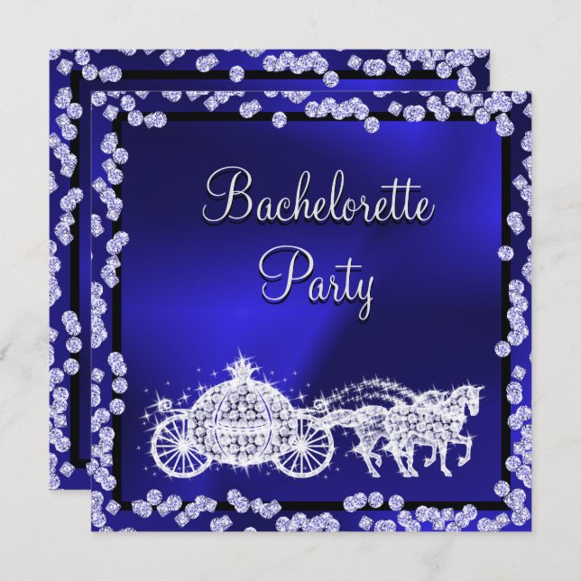Blue Princess Coach & Horses Bachelorette Party Inbjudningar (Fram/baksida)