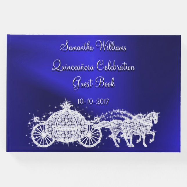 Blue Princess Coach & Horses Quinceañera Gästböcker (Framsida)