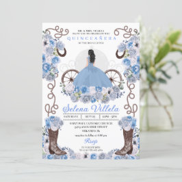 Blue Princess Dress & Boots Quinceañera Inbjudningar