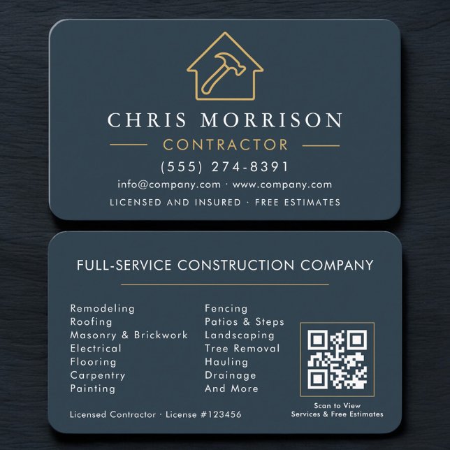 Blue Professional Contractor & Builder QR Code Visitkort (Skapare uppladdad)
