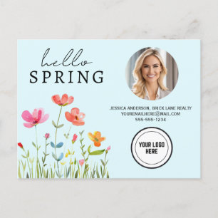 Blue Professional Hello Spring Real Estate Vykort