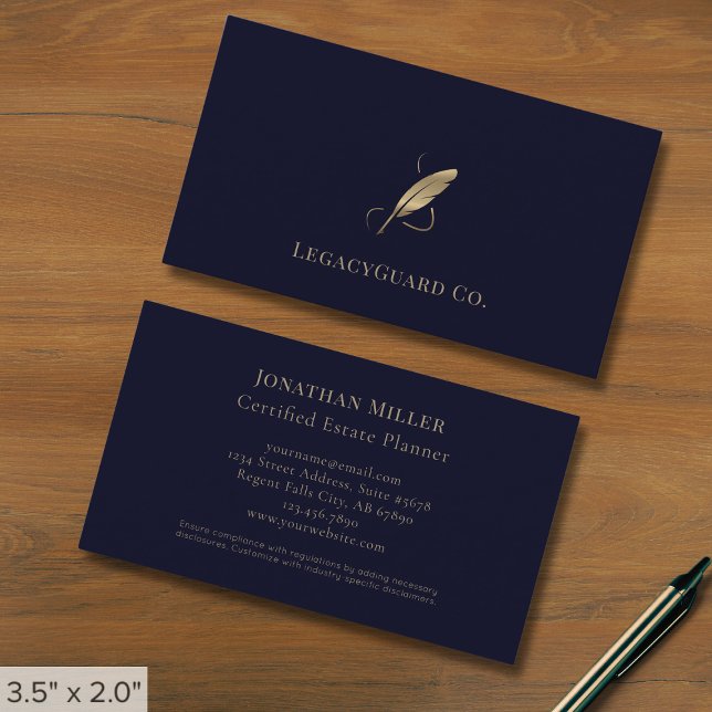 Blue Professionell Luxury Guld Quill Logotyp Visitkort (Skapare uppladdad)