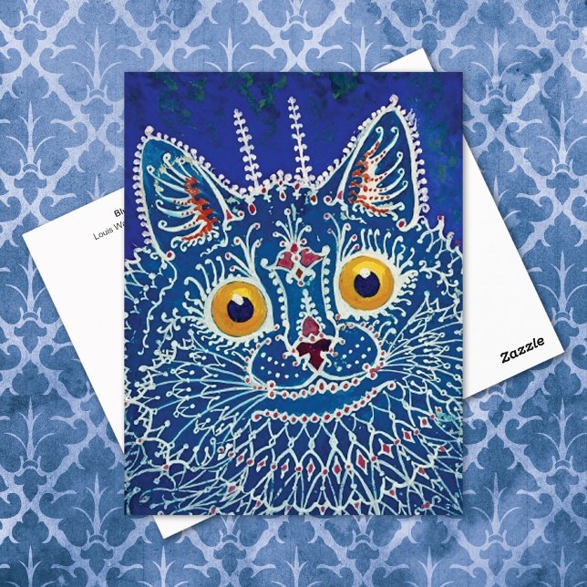 Blue Psychedelic Cat Louis Wain Vykort (Skapare uppladdad)