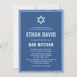 Blue pub mitzvah-inbjudningar med råa gräns inbjudningar