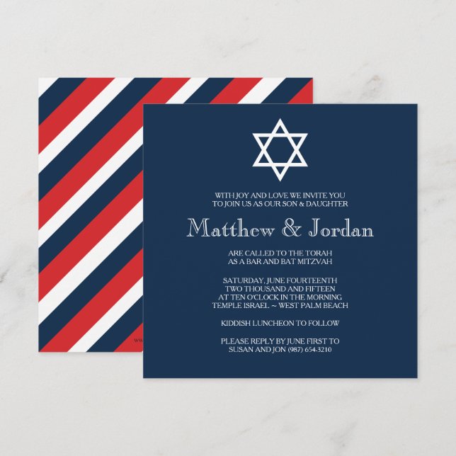 Blue Pub Mitzvah Party Inbjudningar (Fram/baksida)