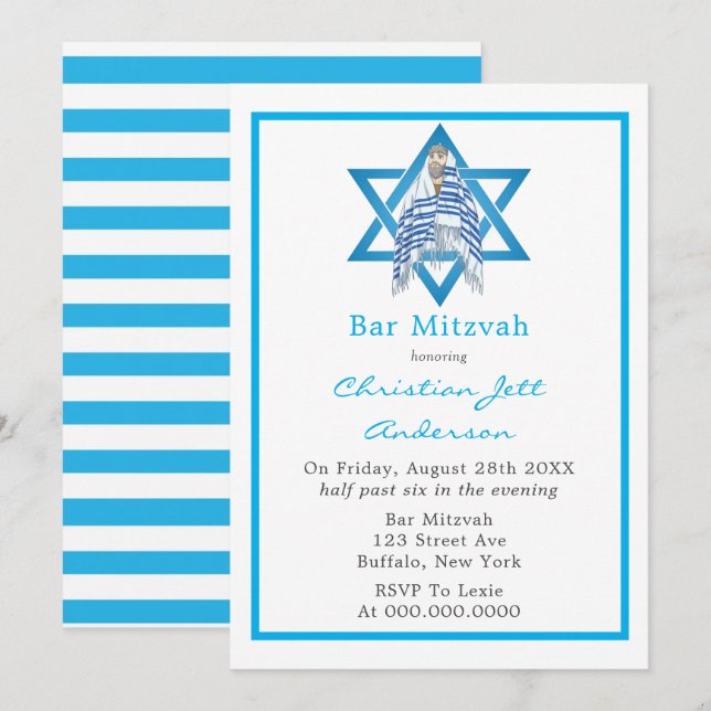 Blue Pub Mitzvah Star of David Investigation Inbjudningar (Fram/baksida)