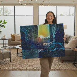 Blue Pulse Detroit Sunset - Electric City Vibes Canvastryck